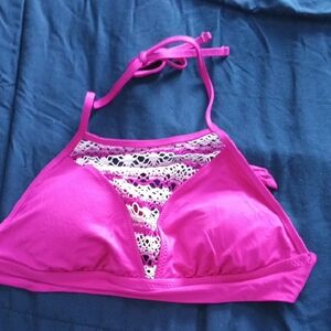 Target Deep Pink Halter Swim Top with Crochet Inset